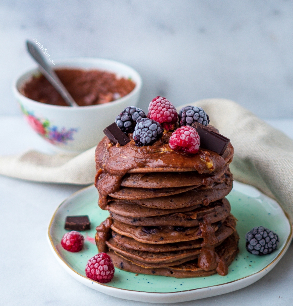 Double Chocolate Pancakes with Chocolate PB Sauce - Nutriholist