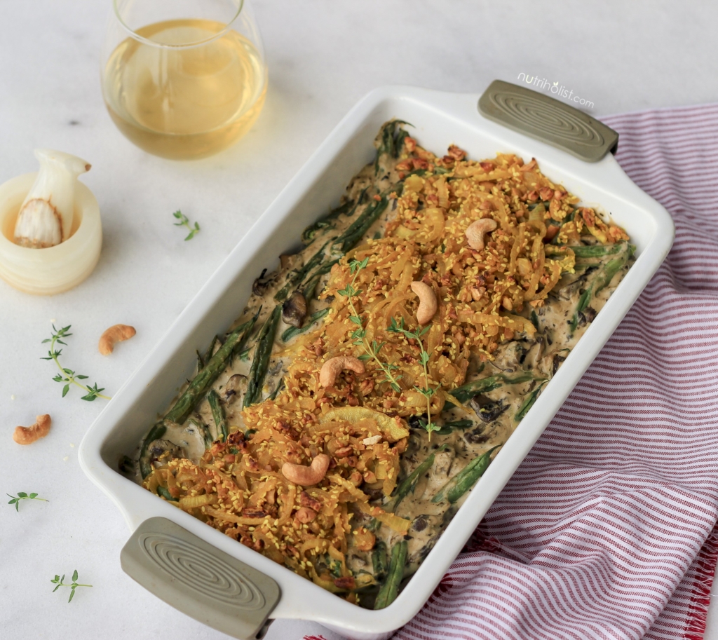 Vegan Green Bean Mushroom Casserole #Dairyfree #Glutenfree #Grainfree #Paleo #Sugarfree #Soyfree Easy Delicious & Healthy Side Dish for the Holidays