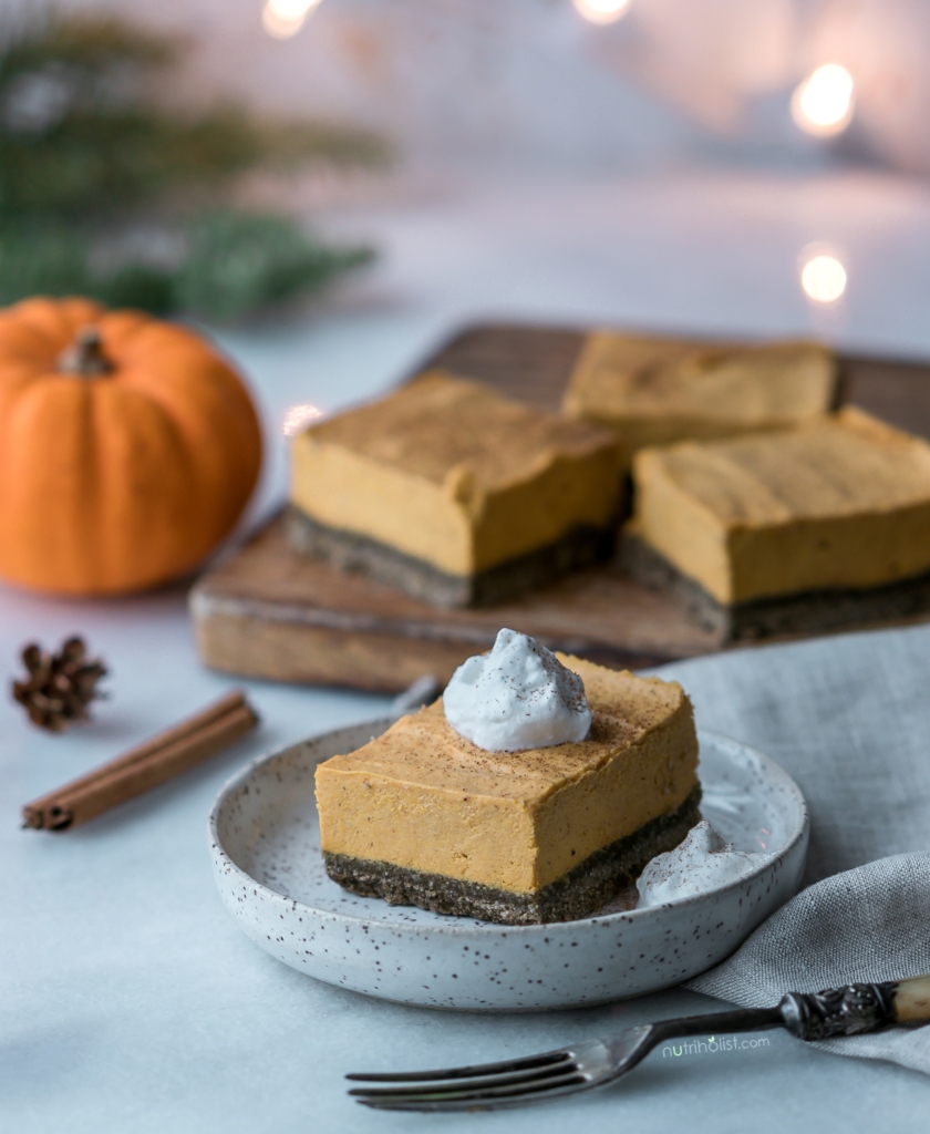 Pumpkin Chocolate Cheesecake Bars #Nobake #Glutenfree #Grainfree #Paleo #Vegan Quick Easy Healthy & Delicious #Nutriholist