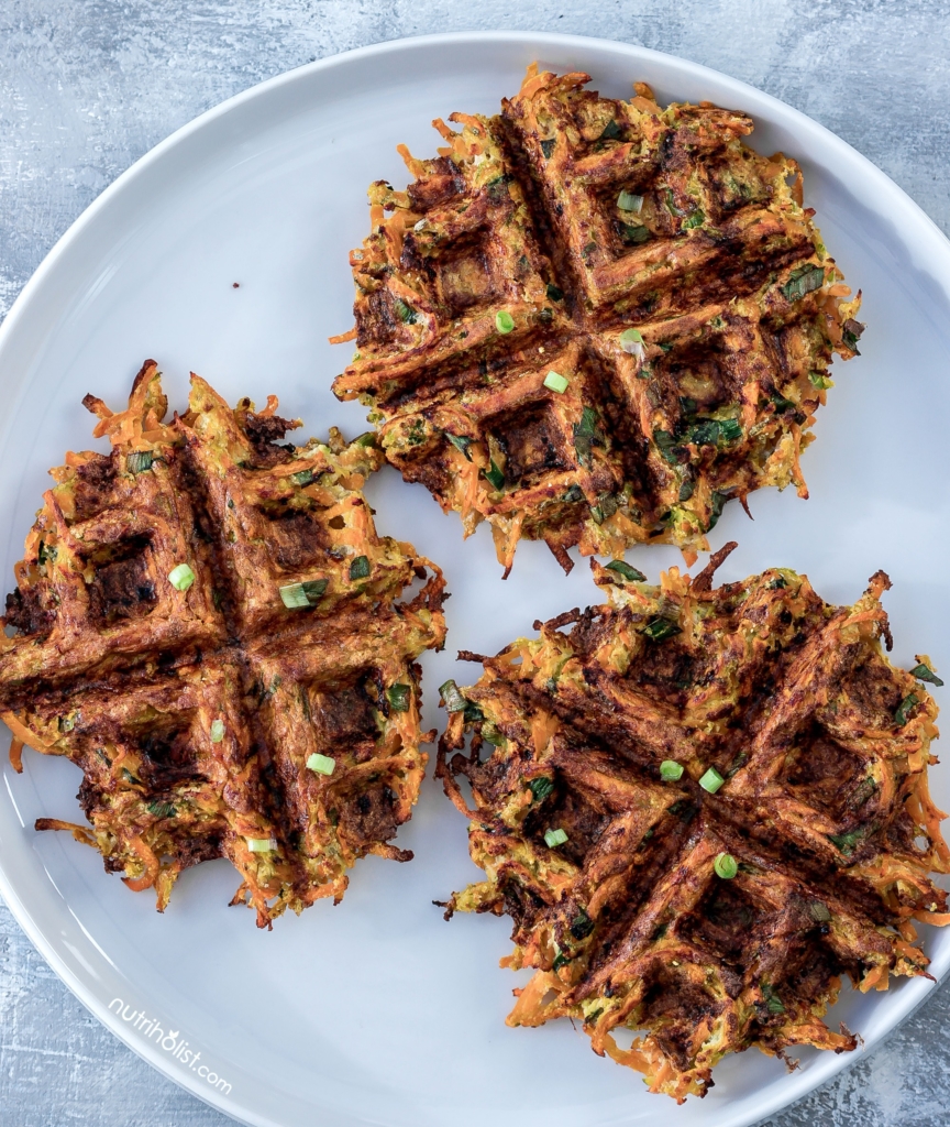 Savory Sweet Potato Zucchini Waffles #Glutenfree #Grainfree #Paleo #Dairyfree #Vegetarian Delicious & Nutritious Breakfast or Brunch Idea #Nutriholist